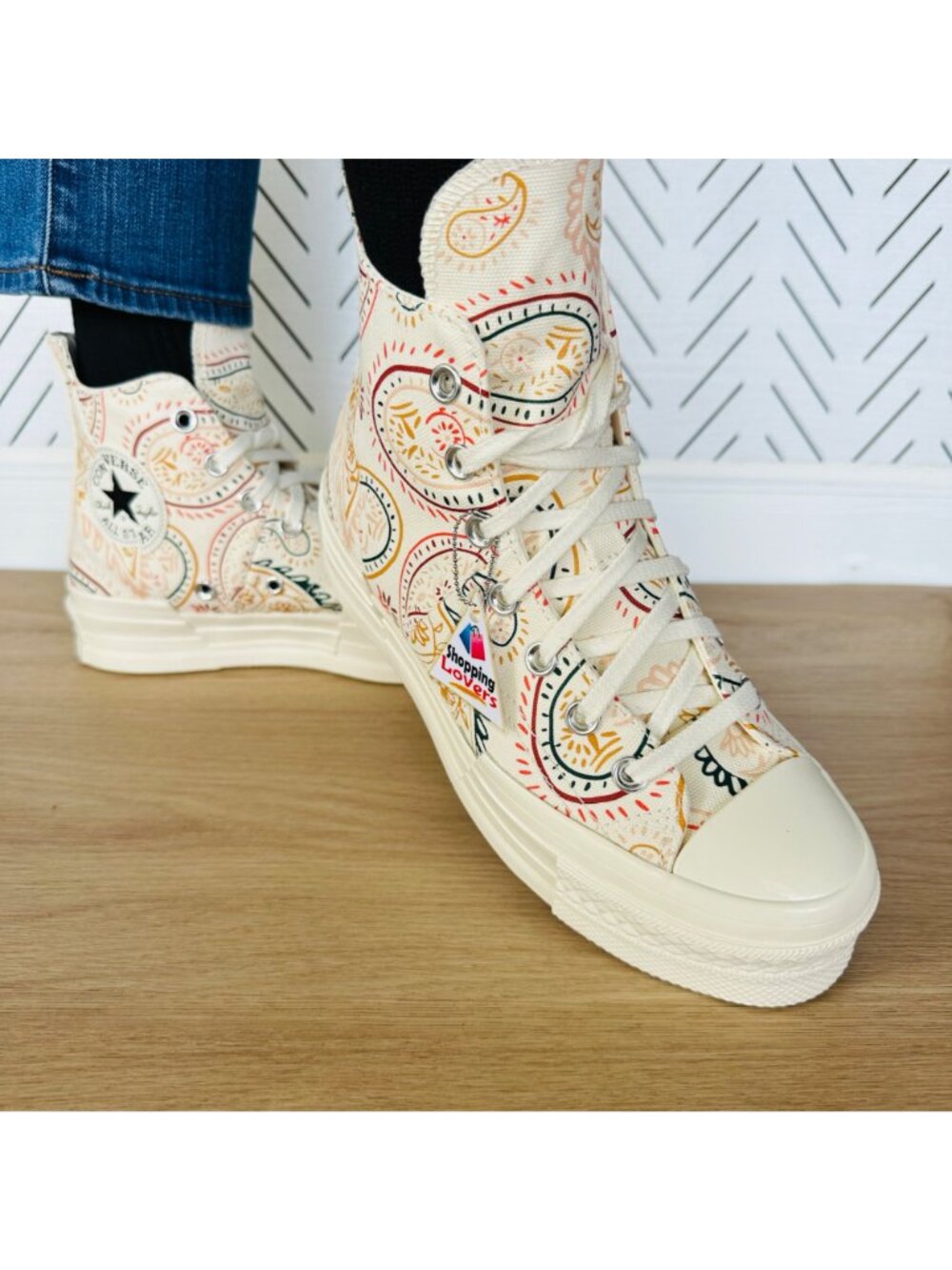 ❤️Converse Chuck 70 Plus Hi 9 Womens Shoes Beige Floral Paisley Sneakers A08172C - Picture 5 of 12